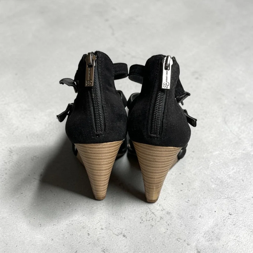 Jessica Simpson Wedge Sandals 8 Black Gladiator Strappy Cage Heels Night Out
